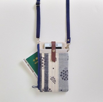 【FPH/3Way手機包(可直可橫)】蝴蝶繡球花 條紋 日本帆布