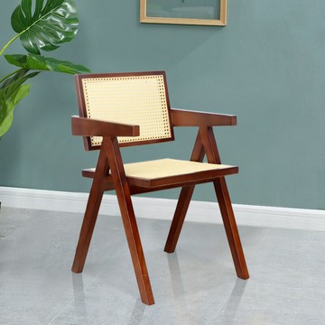 ??快速出貨 可開發票 北歐實木椅子藤編餐椅酒店餐廳民宿藤椅 簡約橡膠木藤編k椅