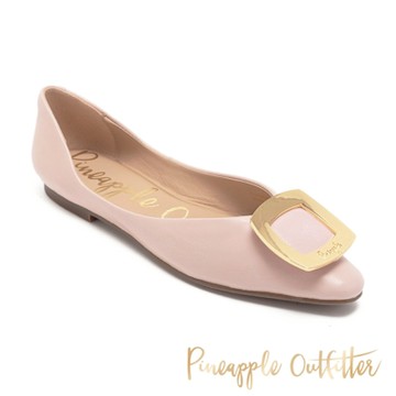 Pineapple Outfitter-真皮方釦挖空平底鞋 FAZEL-粉色