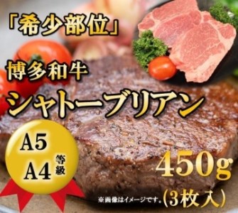 A5A4等級 博多和牛ヒレ・シャトーブリアン450g　大川市