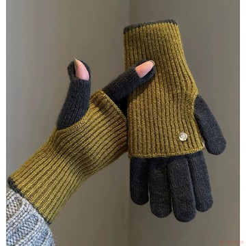 甄選好物🌈美拉德 暖洋洋軟乎乎可變長款兩用拼色針織保暖手套韓版ins秋冬季
