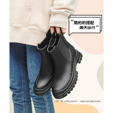 短筒雨鞋【現貨】英倫粗跟短靴煙斗靴 短靴 馬丁雨鞋 靴子 馬汀鞋 防水 防滑短筒雨靴  梅雨季首推