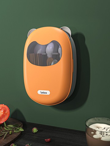 筷子筒家用卡通筷子簍收納盒置物架廚房勺子餐具帶瀝水盒壁掛式