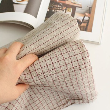 水洗棉麻 DIY手工布料 進口布料 簡單格子條紋 GT830