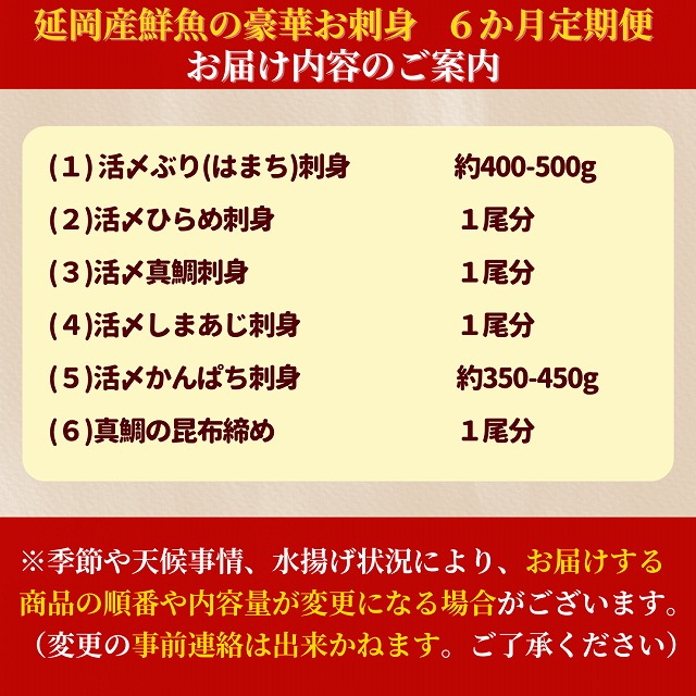 延岡産活〆鮮魚の豪華お刺身 （6ヶ月定期便）N019-ZF044　請関水産