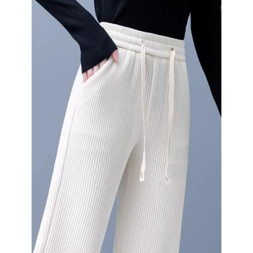 2025秋冬新款女褲直筒褲雪尼爾高腰顯瘦加絨寬松休閑褲窄版闊腿褲