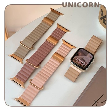 秋冬流行單色磁吸皮質錶帶 適用Apple Watch S1~8代 替換錶帶 iWatch 手錶帶 Unicorn