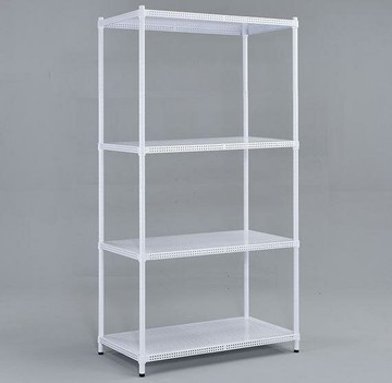 四層沖孔鐵板置物架(象牙白)90x45x180cm 每層荷重100公斤