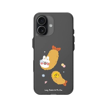 iPhone 17 Clear (相機按鈕) 酷墨灰 - 懶散兔與啾先生 Lazy Rabbit and Mr.Chu - 炸蝦