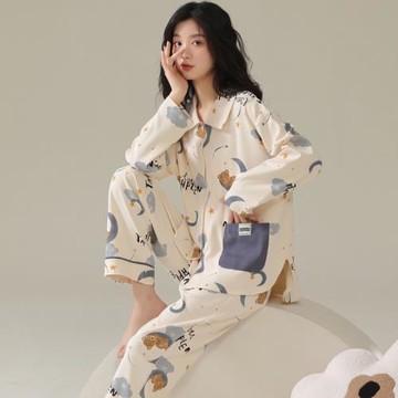 睡衣女春秋款純棉長袖2025年新款可愛網紅風可外穿全棉家居服套裝