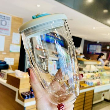 雙層隔熱玻璃杯ins風簡約高級感家用杯子帶蓋便攜透明水杯辦公室