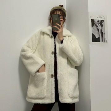 羊羔毛外套女秋冬新款韓版顯瘦百搭皮毛一體羊羔絨長袖上衣潮1入