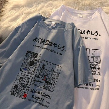 短T女  100%純棉  港風夏季ins短袖  男女韓版寬鬆  潮流學生T恤  情侶半袖體恤上衣 4E7Q