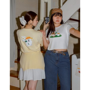 AIR SPACE PLUS 【DINOTAENG】 泡泡印花圖TEE(白/黃) 女裝 現貨 中大尺碼 棉花糖女孩