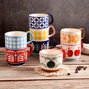 Homely Zakka 日式復古陶瓷掛耳咖啡杯 創意馬克杯 果汁杯 - 滿藍