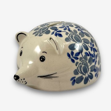 波蘭手繪手工陶-刺蝟存錢筒 12cm 一抹藍彩系列 設計師款