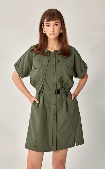 雙層露腰洋裝_綠 (21S1DS02)