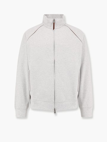Cotton sweatshirt with leather profiles - BRUNELLO CUCINELLI - gender_Man