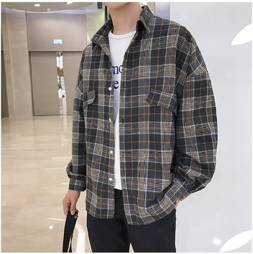 FINDSENSE H1 2018 春裝 新款 韓國 寬大 格子 翻領 襯衣