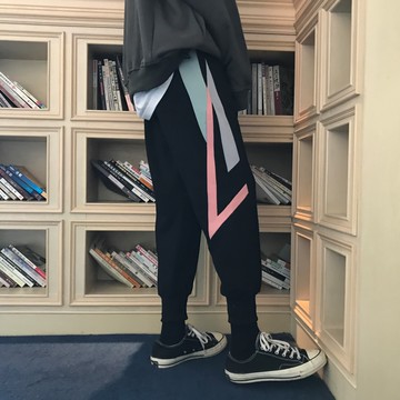 FINDSENSE品牌 秋冬季 新款 韓國 文藝 復古格子 直筒 花苞褲 潮男 氣質 寬鬆休閒長褲  休閒褲 潮男褲子