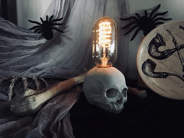 曙MUSE 半骷髏水泥桌燈 LED燈 鎢絲燈泡 USB燈 擺飾 擴香石 手作