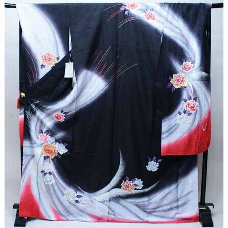 正絹　振袖　単品 正絹振り袖単品黒地にボカシ