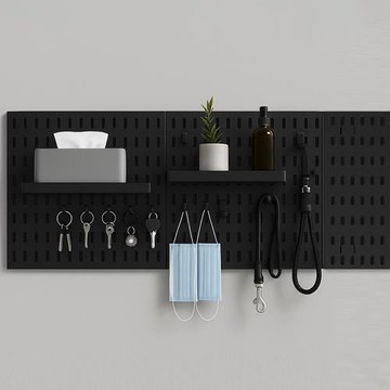好拾選物 壁掛式洞洞板/多功能掛架/浴室廚房壁掛收納架/免打洞掛架-黑色組合J款