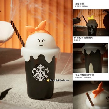 星巴克杯子2026新年禮物可愛蝴蝶結髮箍夜光鬼鬼帶蓋陶瓷吸管杯子