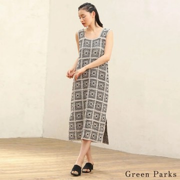 Green Parks  復古鉤針瓷磚圖案花邊側開衩連身洋裝