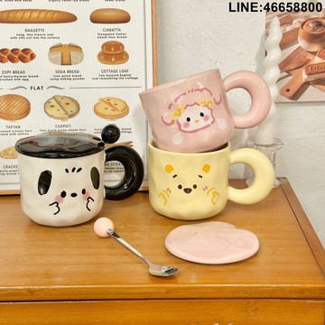 免運 開立發票 水杯 陶瓷杯 陶瓷馬克杯帶蓋勺高顏值杯子伴手禮女家用水杯可愛情侶咖啡早餐杯