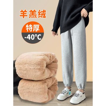 加絨運動褲女秋冬季衛褲2025新款外穿東北過冬棉褲加厚羊羔絨褲子