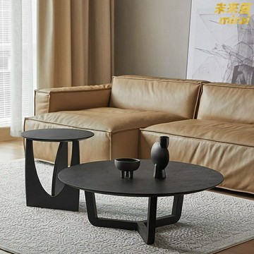 【北歐碳化實木】圓形茶几 組合茶几 沙發邊幾 客廳茶几 茶桌 高低組合設計 碳化工藝 穩固耐用 客廳臥室家用