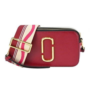 MARC JACOBS SNAPSHOT 防刮撞色雙層斜背/相機包-紅/波浪紋背帶