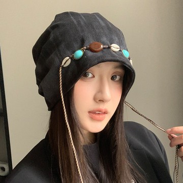 復古海邊度假帽,時尚街頭女式串珠休閒帽