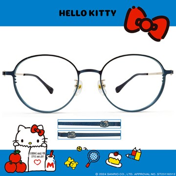 HELLO KITTY▪︎經典｜小貓鬍鬚樣 梨圓框眼鏡｜消光藍