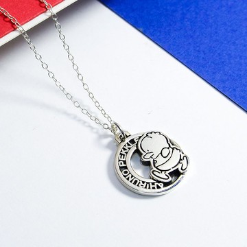 AhiruNoPekkle系列-貝克鴨圓牌label純銀項鍊