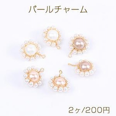 ワイヤーパールチャーム フラワーチャーム カン付き 14mm ゴールド（2ヶ）
