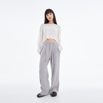 5th STREET｜女裝｜高腰闊腿長褲｜麻灰色