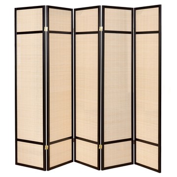 《C&B》加大南洋風格竹簾五面屏風黑色框+米色細竹簾