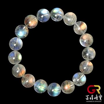 【正佳珠寶】馬島月光 超頂級冰彩虹藍 11.8-12.3mm 馬島月光石手珠｜日本彈力繩