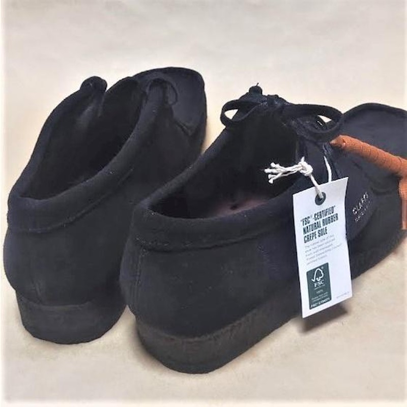 CLARKS UK10 クラークスワラビーロー WALLABEE-Lo 黒スエード 替ヒモ付