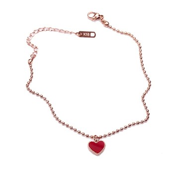 紅色桃心腳鏈手鏈鈦鋼鍍18K玫瑰金時尚愛心飾品學生女1入