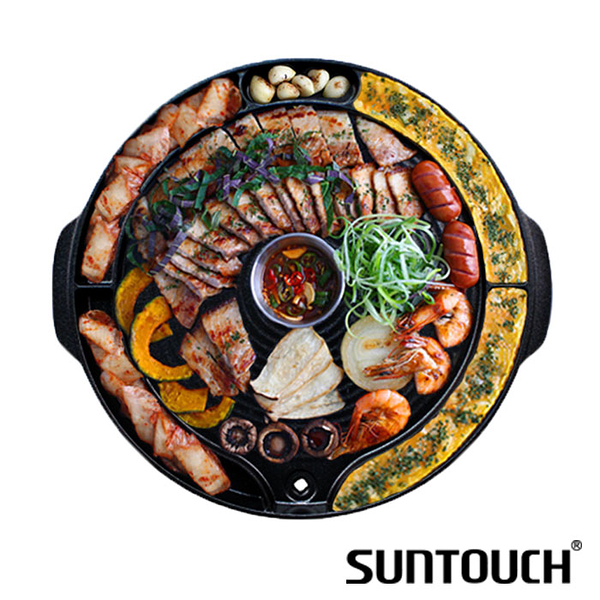 【現貨】韓國 SUNTOUCH 夯肉不沾同心圓6格烤盤 40cm(含把手) 多格 6格烤盤 烤盤 烤肉 韓式烤盤
