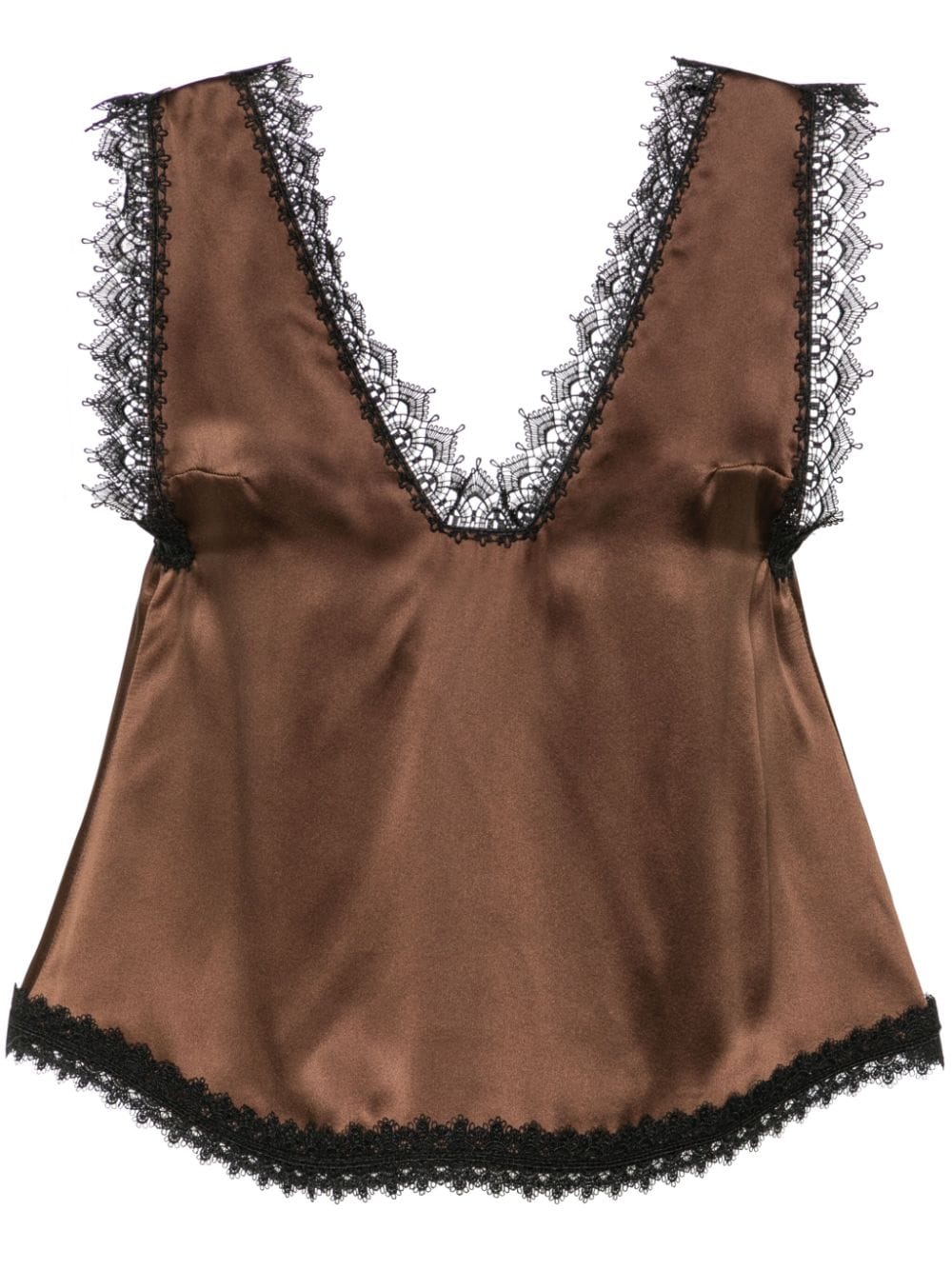 Viktor & Rolf - lace-trim silk camisole - women - Silk - XL - Brown