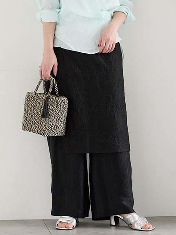 【SET ITEM】側綁帶刺繡片裙+鬆緊腰帶設計長褲(0F001926410) - Te chichi