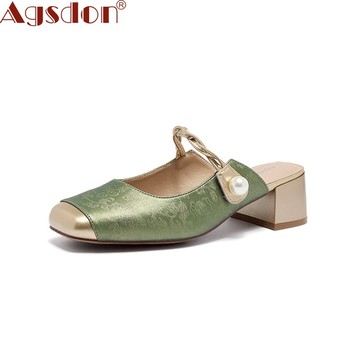 Agsdon 包頭涼拖鞋 女 瑪麗珍 粗跟 中跟 珍珠 氣質 多色