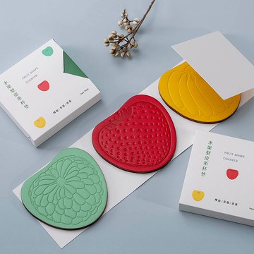 【草莓/香蕉/釋迦】水果造型皮革杯墊組禮盒 (表面防潑水)