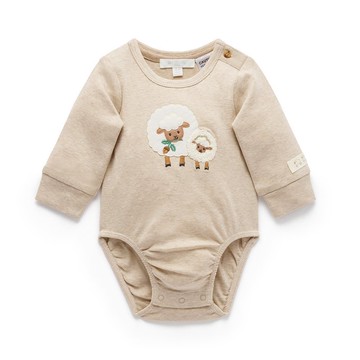 澳洲Purebaby有機棉嬰兒包屁衣/新生兒 連身衣 棕色綿羊