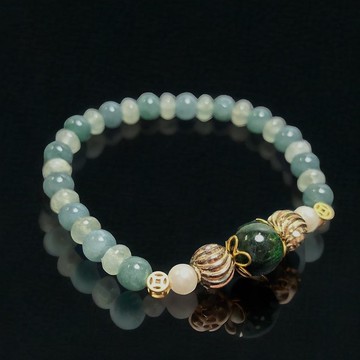 老花青翡翠圓珠設計款手珠手鍊 | 天然緬甸玉A貨翡翠 | 送禮