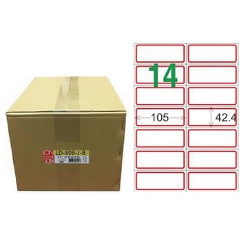 【龍德】LONGDER 三用電腦標籤 A4 14格 42.4*105mm 紅框1000張/箱 LD-809-J-B(適用雷射、噴墨、影印)